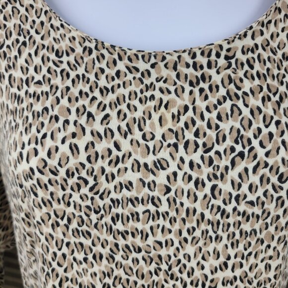 Vintage Shirt Dress 10 12 Midi Long Alt Fit Flare skirt Leopard Cheetah Keyhole - Picture 4 of 11